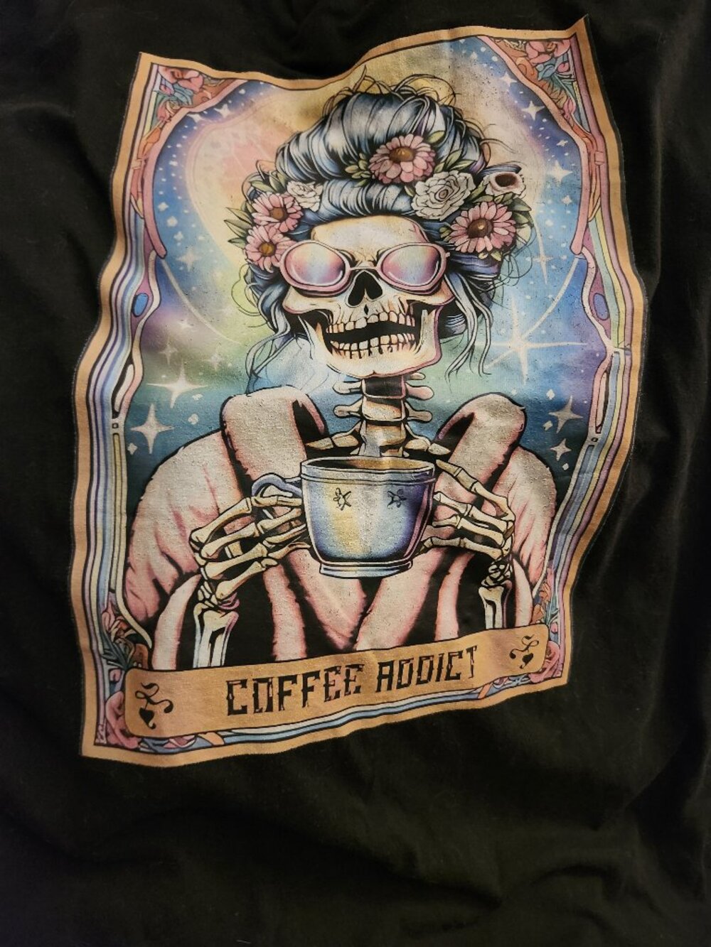 Coffee Addict Skeleton Graphic Tee Black Women’s XL